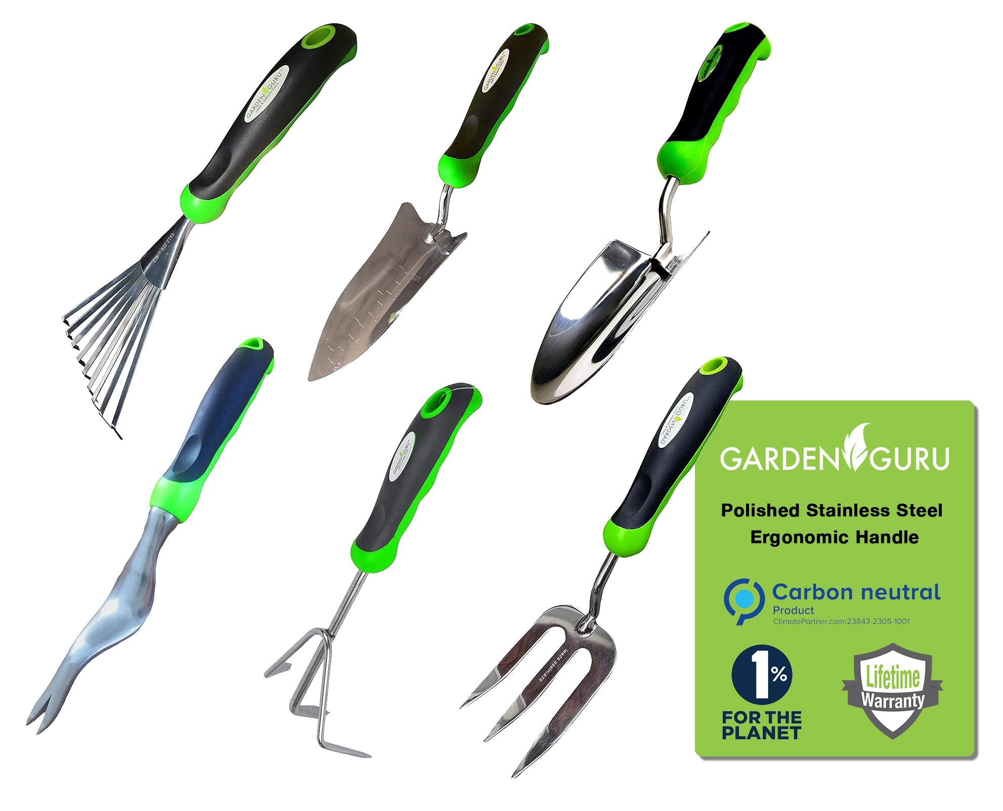 Stainless Steel 6pc Garden Tool Set Trowel Rake Weeder