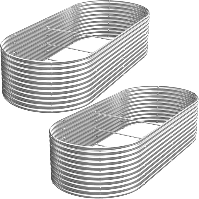 2 Pack 8x4FT Tall Galvanized Raised Garden Bed Outdoor,Metal Garden Bed for Vegetables,Steel Raised Beds for Gardening,Above Ground Garden Box for Flower-3L0
