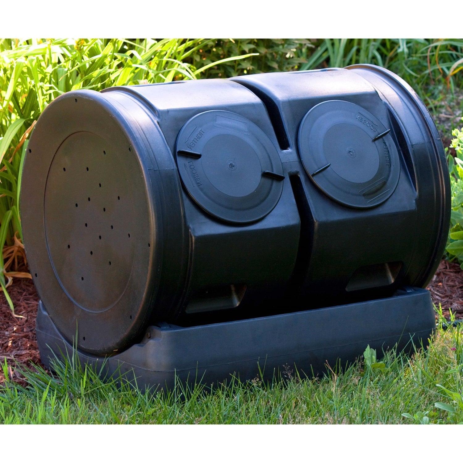 Dual Lid 7 Cubic Ft Compost Tumbler Bin Tea Collector