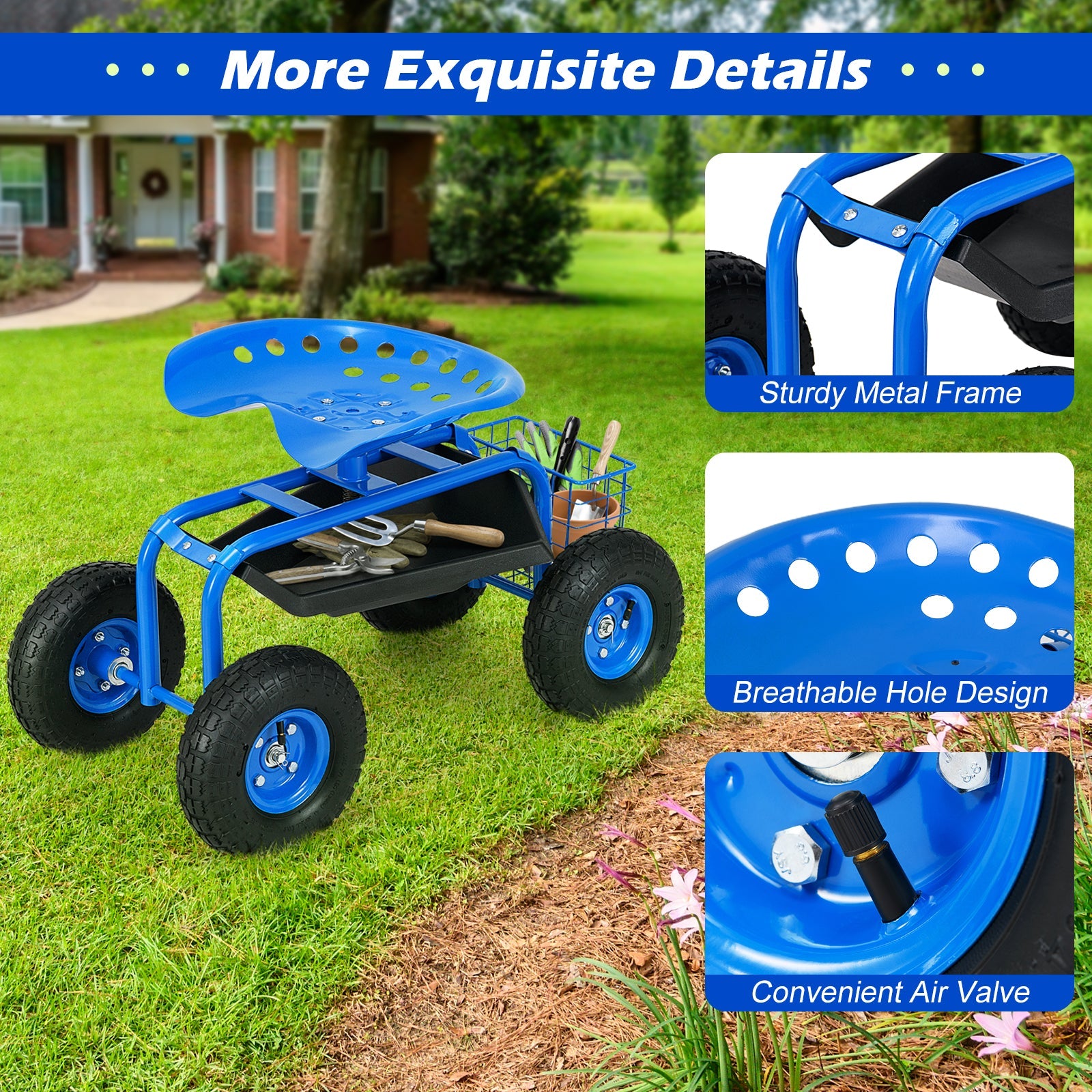 Garden Cart with Heavy Duty Tool Tray-Blue