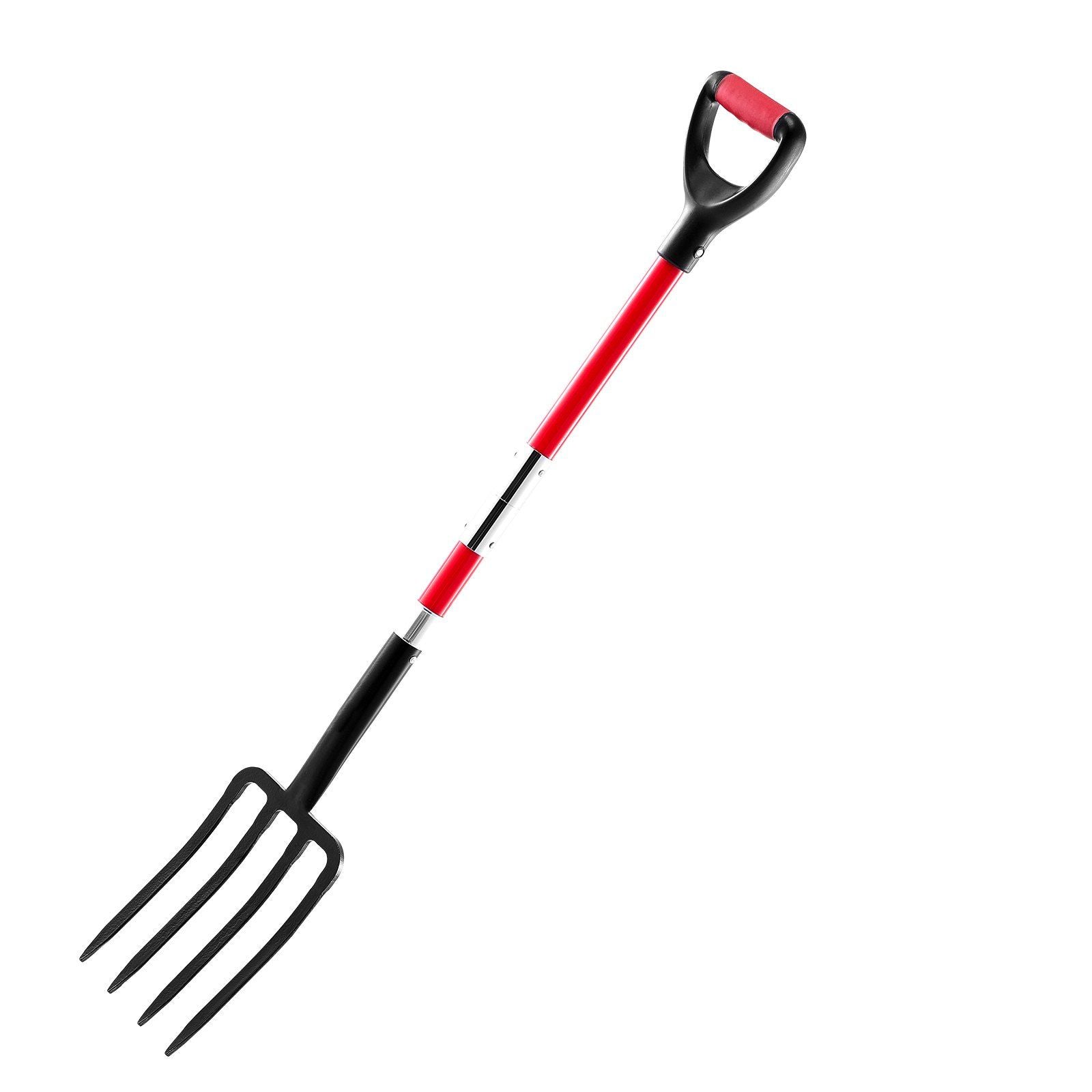 4 Tines Garden Fork Fiberglass Handle 45 in Digging Spading Pitchfork Heavy Duty